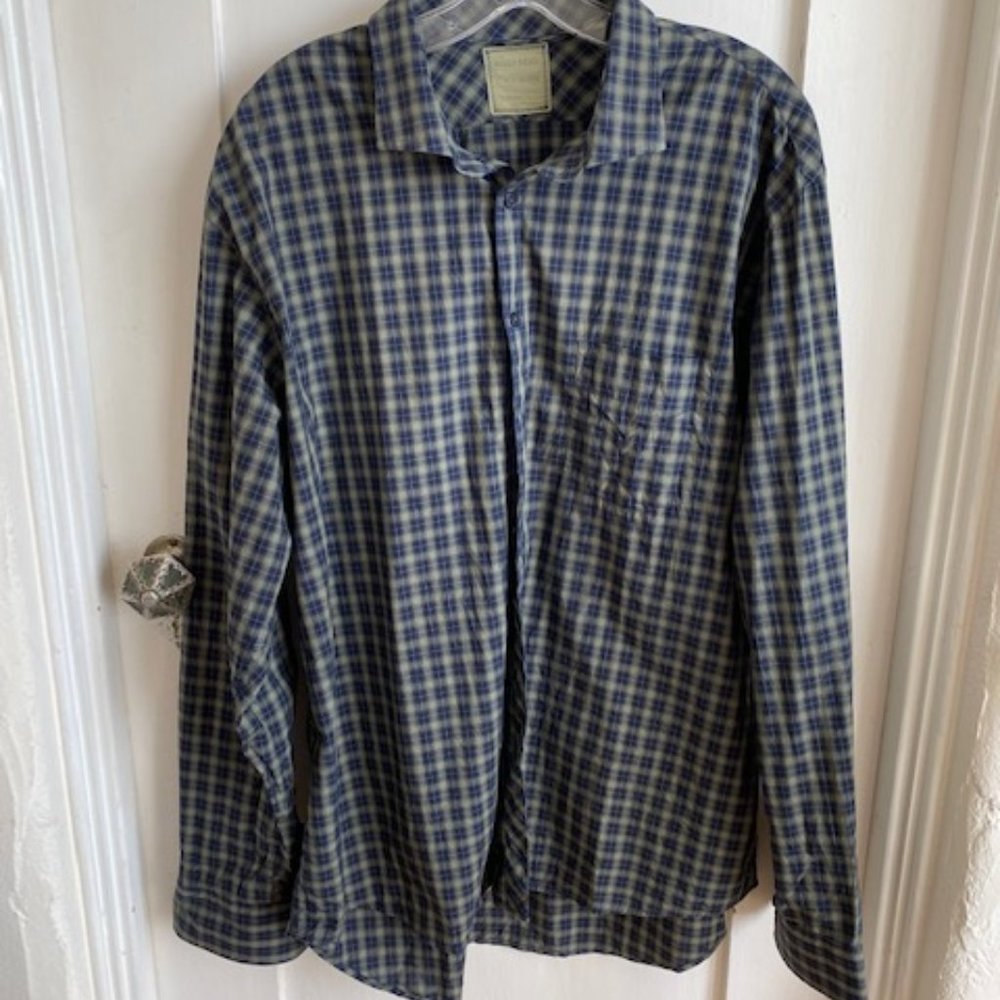BILLY REID Cotton Standard Cut Navy/Olive Plaid LS Button Down Shirt - Size XXL